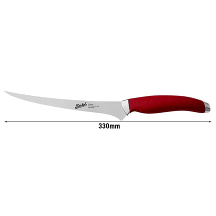 BERKEL | Teknica Professional Filleting Knife – Red Resin Handle – Flexible 3 mm Steel Blade