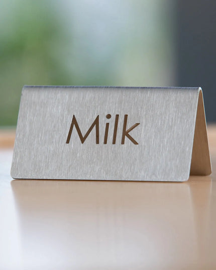 Biển Bàn Đồ Uống "Milk" Service Ideas 1C-BF-MILK-MOD 7.6 cm x 3.8 cm, Inox Bề Mặt Mờ