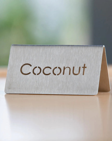 Biển Báo Bàn Đồ Uống "Coconut" Service Ideas 1C-BF-COCONUT-MOD 7.6 cm x 3.8 cm, Thép Không Gỉ Bề Mặt Mờ