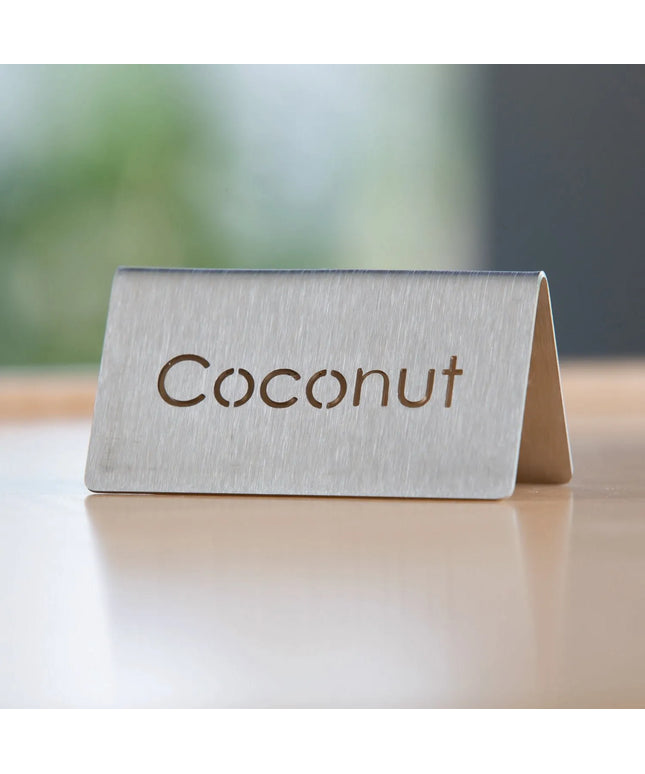 Biển Báo Bàn Đồ Uống "Coconut" Service Ideas 1C-BF-COCONUT-MOD 7.6 cm x 3.8 cm, Thép Không Gỉ Bề Mặt Mờ