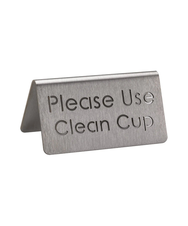 Biển Báo Bàn Đồ Uống "Please Use Clean Cup" Service Ideas 1C-BF-CLEANCUP-MOD 7.6 cm x 3.8 cm, Thép Không Gỉ Bề Mặt Mờ