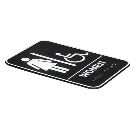 Biển Báo Nữ/Người Khuyết Tật Vollrath 5630 15.2 x 22.9 cm - Chữ Nổi Braille, Trắng Trên Nền Đen