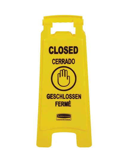 Biển Báo Sàn "Closed" Rubbermaid FG611278 YEL Đa Ngôn Ngữ 2 Mặt Màu Vàng