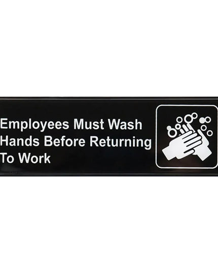 Biển Báo Winco SGN-322 EMPLOYEES MUST WASH HANDS BEFORE RETURNING TO WORK, Có Biểu Tượng, 7.6 x 22.9 cm, Đen