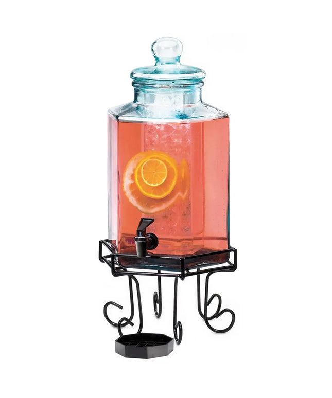 Bình Đựng Nước Thủy Tinh Cal-Mil 1111 Lục Giác 7.6 lít Ngăn Đá - Đế Inox Đen