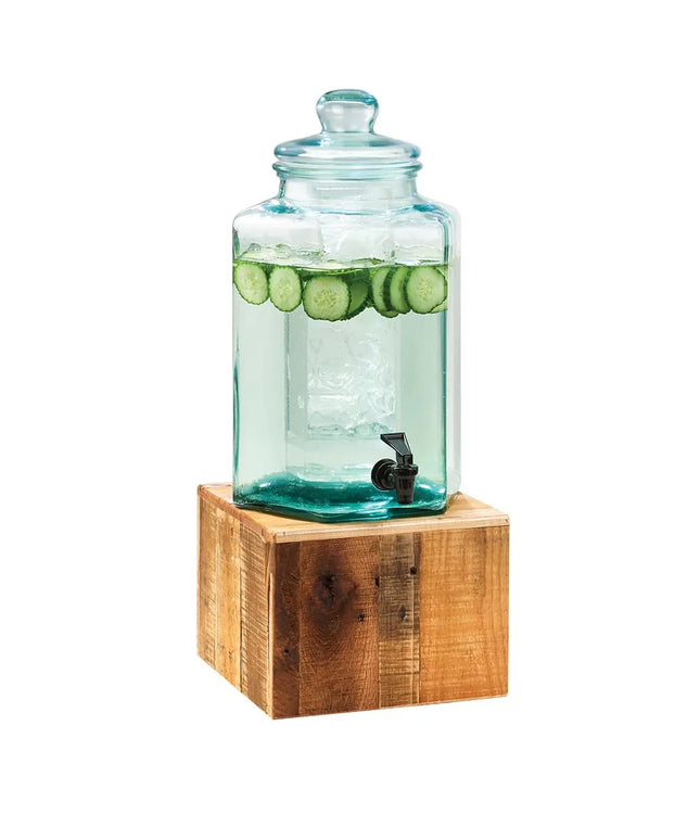 Bình Đựng Nước Thủy Tinh Cal-Mil 3422-2 Madera Lục Giác 7.6 lít Ngăn Đá - Đế Gỗ