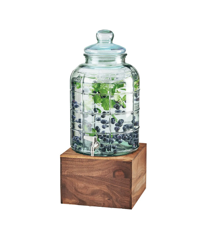 Bình Đựng Nước Thủy Tinh Cal-Mil 3568-2-78 Mid-Century Tròn 7.6 lít Ngăn Đá - Đế Gỗ