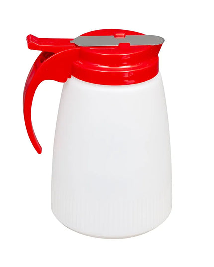 Bình Đựng Siro Chống Nhỏ Giọt Vollrath 632-02 Dripcut® Cafe Color Trụ Tròn 946 ml - Nhựa Polyethylene Trắng, Nắp Nhựa Đỏ