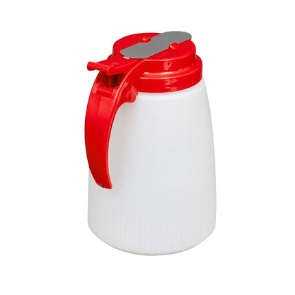 Bình Đựng Siro Chống Nhỏ Giọt Vollrath 632-02 Dripcut® Cafe Color Trụ Tròn 946 ml - Nhựa Polyethylene Trắng, Nắp Nhựa Đỏ