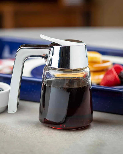 Bình Đựng Syrup Chống Nhỏ Giọt Tablecraft 1270 Hình Trụ 237 ml - Thủy Tinh, Nắp ABS Mạ Chrome