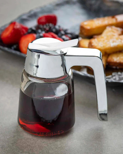 Bình Đựng Syrup Chống Nhỏ Giọt Tablecraft 1270 Hình Trụ 237 ml - Thủy Tinh, Nắp ABS Mạ Chrome