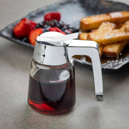 Bình Đựng Syrup Chống Nhỏ Giọt Tablecraft 1270 Hình Trụ 237 ml - Thủy Tinh, Nắp ABS Mạ Chrome