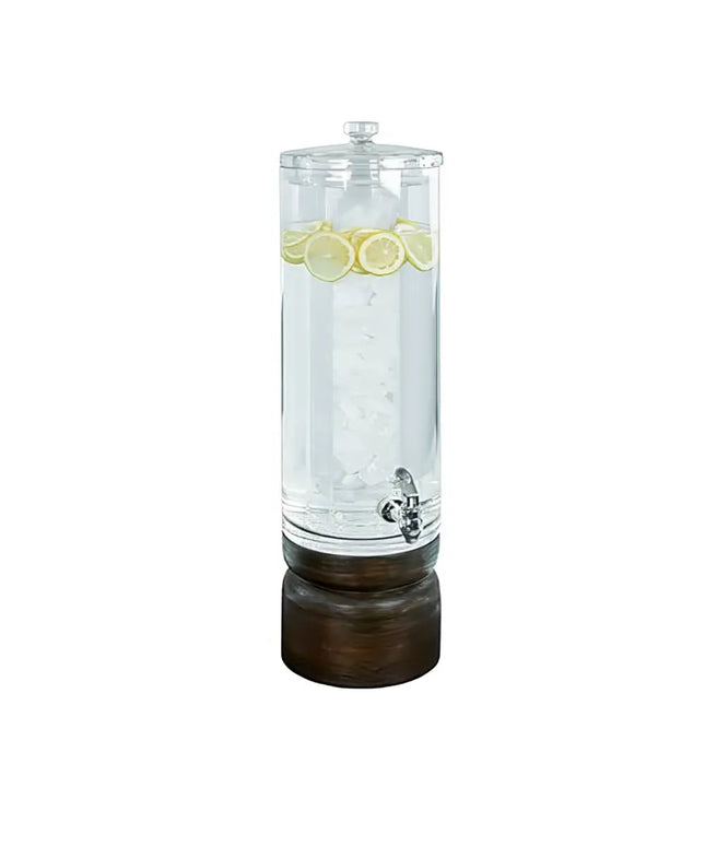 Bình Đựng Thức Uống Cal-Mil 22441-3INF-112 Tròn 25.4 cm - Cao 73.7 cm, Bình Nhựa Trong Suốt, Đế Gỗ Sồi Vintage Nâu Sẫm