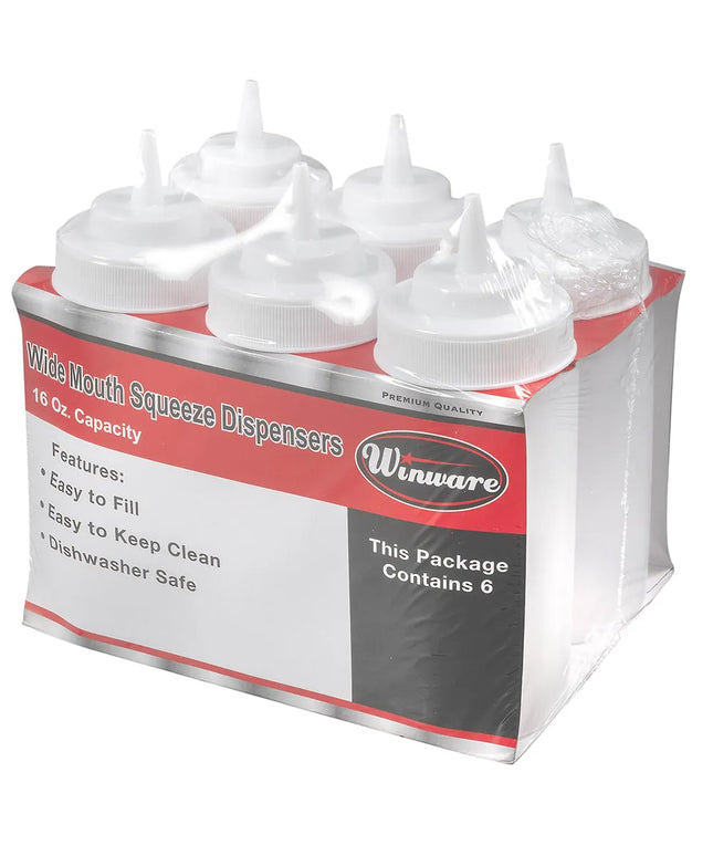Bình Squeeze Miệng Rộng Winco PSW-16 473 ml, Nhựa, Trong Suốt