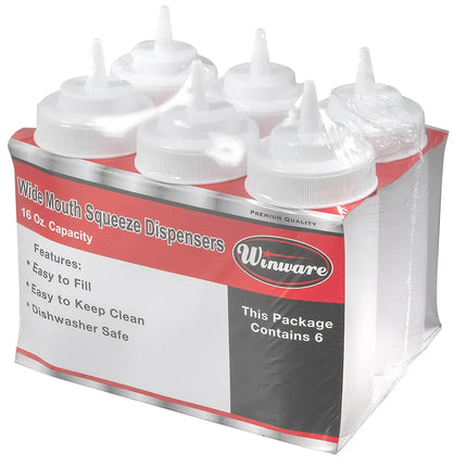 Bình Squeeze Miệng Rộng Winco PSW-16 473 ml, Nhựa, Trong Suốt