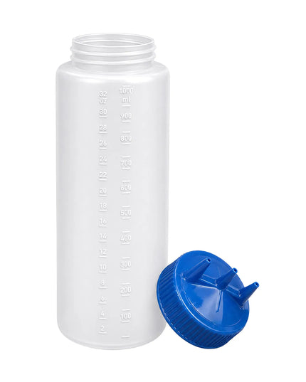 Bình Squeeze Vollrath 3332-1344 Miệng Rộng 946 ml - Nắp Xanh, Thân Trong