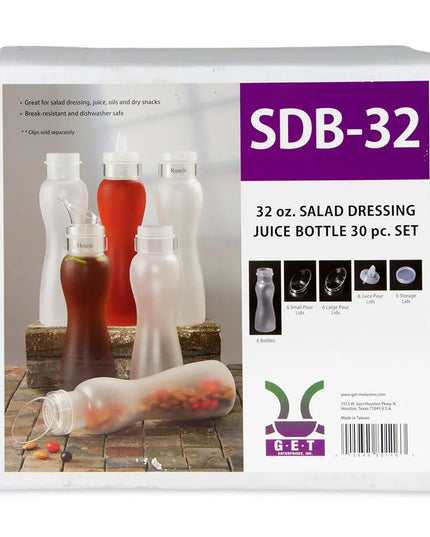 Bộ 30 Chai Đựng Sốt Salad/Nước Ép GET SDB-32-PC-6 - Nhựa Polycarbonate, Mờ, Có Nắp