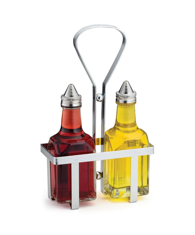 Bộ Bình Đựng Dầu Giấm Tablecraft 600N 177 ml Kệ Chrome Nắp Inox - Thủy Tinh, Trong Suốt