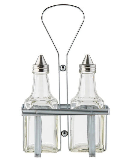 Bộ Bình Đựng Dầu Giấm Tablecraft 600N 177 ml Kệ Chrome Nắp Inox - Thủy Tinh, Trong Suốt