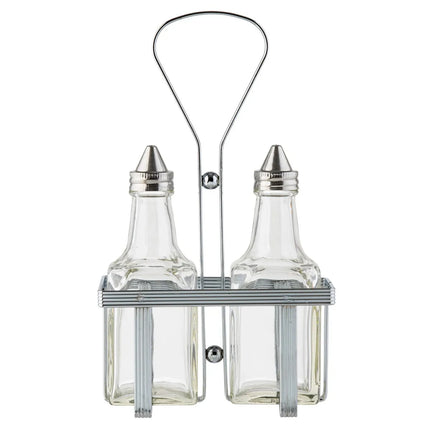 Bộ Bình Đựng Dầu Giấm Tablecraft 600N 177 ml Kệ Chrome Nắp Inox - Thủy Tinh, Trong Suốt