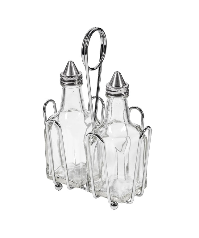 Bộ Bình Đựng Dầu Giấm Tablecraft 600ST 177 ml Kệ Chrome Nắp Inox - Thủy Tinh, Trong Suốt