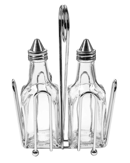 Bộ Bình Đựng Dầu Giấm Tablecraft 600ST 177 ml Kệ Chrome Nắp Inox - Thủy Tinh, Trong Suốt