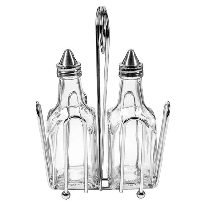 Bộ Bình Đựng Dầu Giấm Tablecraft 600ST 177 ml Kệ Chrome Nắp Inox - Thủy Tinh, Trong Suốt