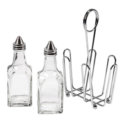 Bộ Bình Đựng Dầu Giấm Tablecraft 600ST 177 ml Kệ Chrome Nắp Inox - Thủy Tinh, Trong Suốt