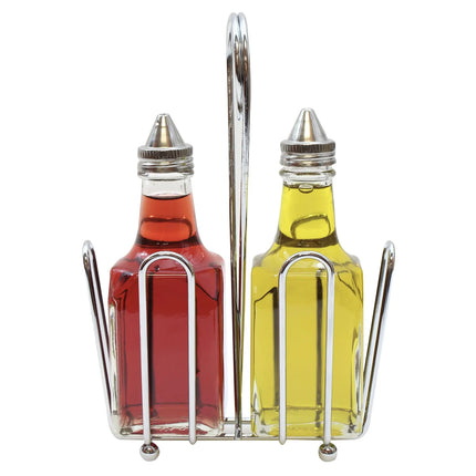 Bộ Bình Đựng Dầu Giấm Tablecraft 600ST 177 ml Kệ Chrome Nắp Inox - Thủy Tinh, Trong Suốt