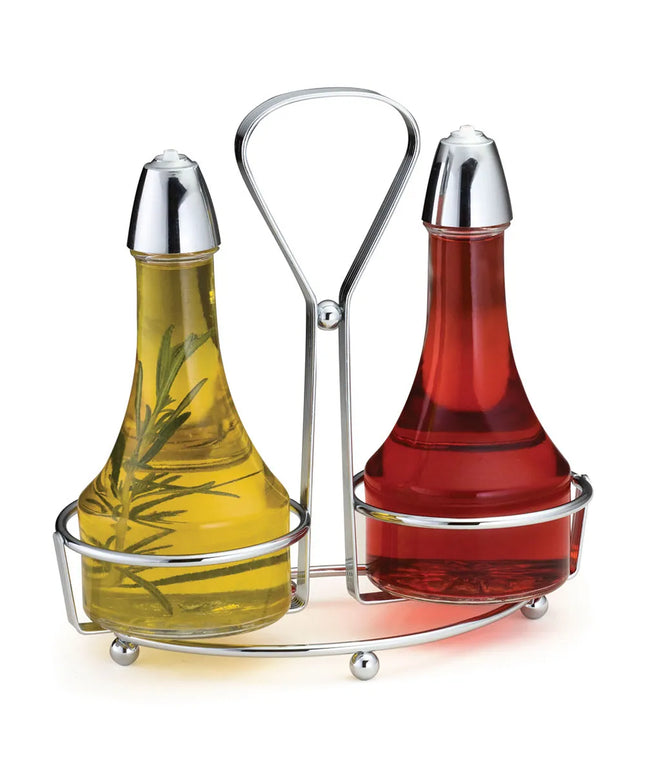 Bộ Bình Đựng Dầu Giấm Tablecraft 608N 237 ml Kệ Chrome Nắp Kim Loại - Thủy Tinh, Trong Suốt