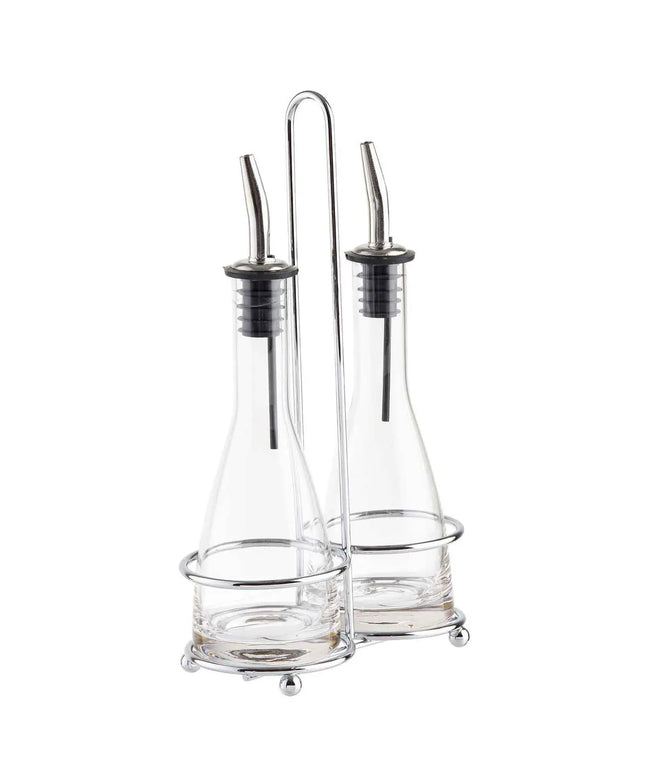 Bộ Bình Đựng Dầu Giấm Tablecraft 611N 177 ml Kệ Chrome Vòi Rót Inox - Thủy Tinh, Trong Suốt