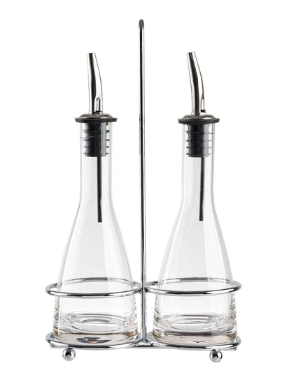 Bộ Bình Đựng Dầu Giấm Tablecraft 611N 177 ml Kệ Chrome & Vòi Rót Inox - Thủy Tinh, Trong Suốt