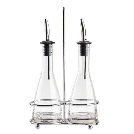 Bộ Bình Đựng Dầu Giấm Tablecraft 611N 177 ml Kệ Chrome & Vòi Rót Inox - Thủy Tinh, Trong Suốt