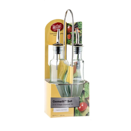 Bộ Bình Đựng Dầu Giấm Tablecraft 918RSN Gemelli 251 ml - Thủy Tinh/Inox, Xanh Lá Nhạt