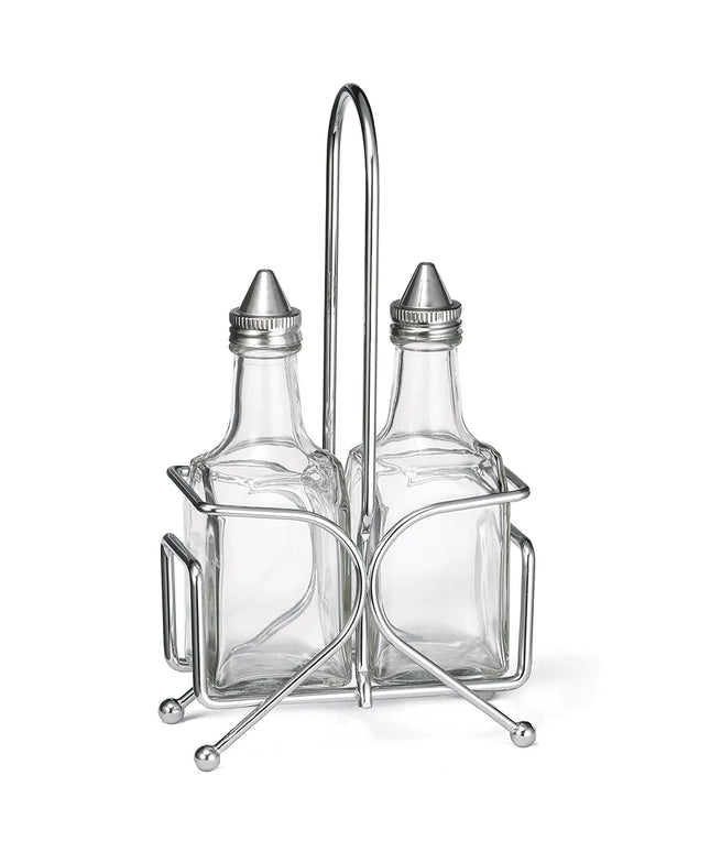 Bộ Bình Đựng Dầu Giấm Tablecraft H600N2 177 ml Kệ Chrome Nắp Inox - Thủy Tinh, Trong Suốt