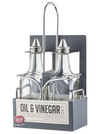 Bộ Bình Đựng Dầu Giấm Tablecraft H600N2 177 ml Kệ Chrome Nắp Inox - Thủy Tinh, Trong Suốt