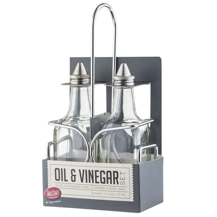 Bộ Bình Đựng Dầu Giấm Tablecraft H600N2 177 ml Kệ Chrome Nắp Inox - Thủy Tinh, Trong Suốt