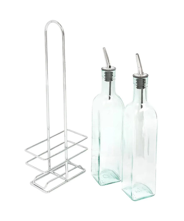 Bộ Bình Đựng Dầu Giấm Tablecraft H916N 473 ml Kệ Chrome & Vòi Rót Inox - Thủy Tinh, Xanh Lá Nhạt