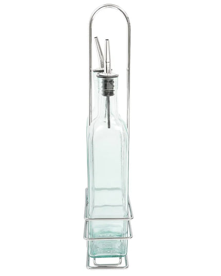 Bộ Bình Đựng Dầu Giấm Tablecraft H916N 473 ml Kệ Chrome & Vòi Rót Inox - Thủy Tinh, Xanh Lá Nhạt