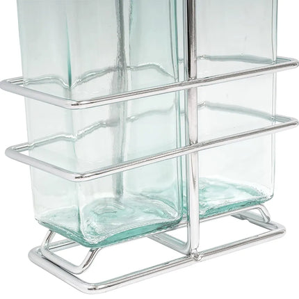 Bộ Bình Đựng Dầu Giấm Tablecraft H916N 473 ml Kệ Chrome & Vòi Rót Inox - Thủy Tinh, Xanh Lá Nhạt