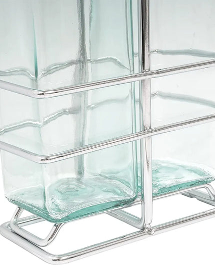 Bộ Bình Đựng Dầu Giấm Tablecraft H916N 473 ml Kệ Chrome Vòi Rót Inox - Thủy Tinh, Xanh Lá Nhạt