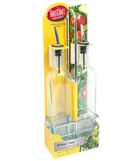 Bộ Bình Đựng Dầu Giấm Tablecraft H916N 473 ml Kệ Chrome & Vòi Rót Inox - Thủy Tinh, Xanh Lá Nhạt