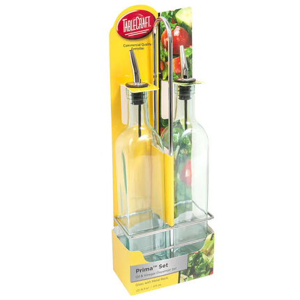 Bộ Bình Đựng Dầu Giấm Tablecraft H916N 473 ml Kệ Chrome & Vòi Rót Inox - Thủy Tinh, Xanh Lá Nhạt