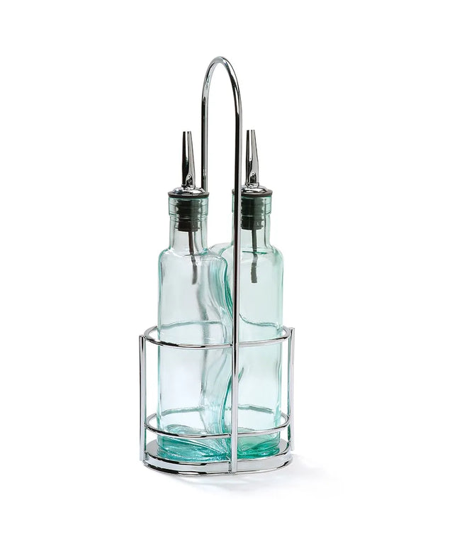 Bộ Bình Đựng Dầu Giấm Tablecraft H918N 251 ml Kệ Chrome - Thủy Tinh, Xanh Lá Nhạt