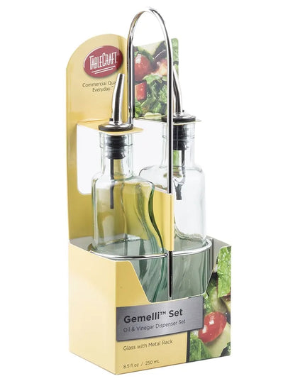 Bộ Bình Đựng Dầu Giấm Tablecraft H918N 251 ml Kệ Chrome - Thủy Tinh, Xanh Lá Nhạt