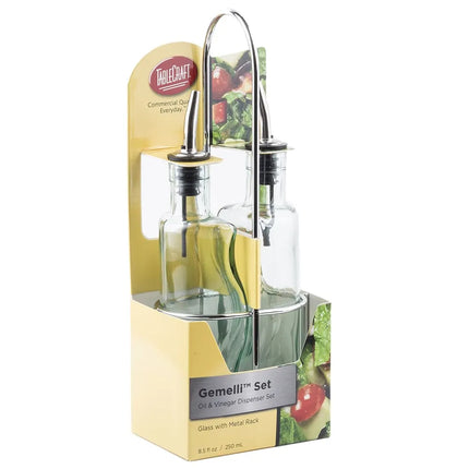 Bộ Bình Đựng Dầu Giấm Tablecraft H918N 251 ml Kệ Chrome - Thủy Tinh, Xanh Lá Nhạt