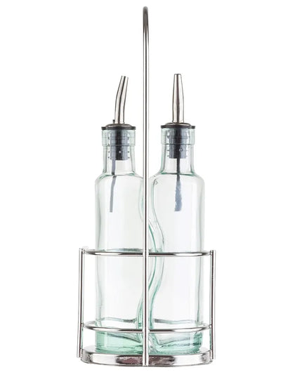 Bộ Bình Đựng Dầu Giấm Tablecraft H918N 251 ml Kệ Chrome - Thủy Tinh, Xanh Lá Nhạt