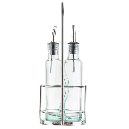 Bộ Bình Đựng Dầu Giấm Tablecraft H918N 251 ml Kệ Chrome - Thủy Tinh, Xanh Lá Nhạt
