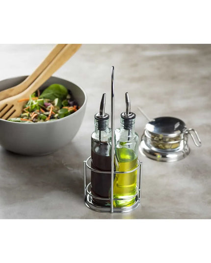 Bộ Bình Đựng Dầu Giấm Tablecraft H918N 251 ml Kệ Chrome - Thủy Tinh, Xanh Lá Nhạt