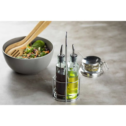 Bộ Bình Đựng Dầu Giấm Tablecraft H918N 251 ml Kệ Chrome - Thủy Tinh, Xanh Lá Nhạt